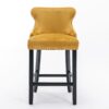 Contemporary Velvet Upholstered Wing-Back Barstools With Button Tufted Decoration And Wooden Legs, And Chrome Nailhead Trim, Leisure Style Bar Chairs, Bar Stools (Set of 4) - Gold - Image 3