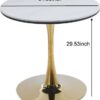 Tulip Table Mid-Century Dining Table For 2 - 4 People With Round MDF Table Top, Pedestal Dining Table, End Table Leisure Coffee Table, Ceramic And MDF Top - Golden / White - Image 7