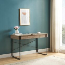 Computer Desk Writing Desk With One Drawer Metal Legs And USB Outlet Port - Brown / Black Metal