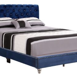 Button Tufted Upholstered Bed - Navy Blue