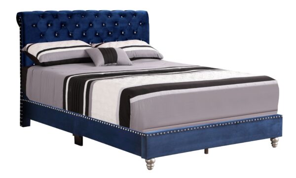Button Tufted Upholstered Bed - Navy Blue