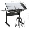 Hand Crank Adjustable Drafting Table Drawing Desk With 2 Metal Drawers With Stool - Black - Image 2