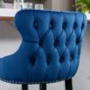 Contemporary Velvet Upholstered Wing-Back Barstools With Button Tufted Decoration And Wooden Legs, And Chrome Nailhead Trim, Leisure Style Bar Chairs, Bar Stools (Set of 4) - Blue - Image 9