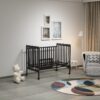 Crib 3 In 1 Convertible, Made Of Sustainable Pinewood, Non Toxic Finish, Comes With Locking Wheels, Wooden Nursery Furniture - Storm Black - Image 2