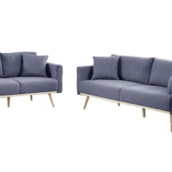 Easton - Linen Fabric Sofa, Loveseat Living Room With USB Charging Ports Pockets And Pillows (Set of 2) - Dark Gray