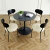Modern Gray Simple Dining Chair Upholstered Chair Family Bedroom Stool Back Dressing, Black Round Table Set, Bentwood Covered With Ash Veneer Chair Back, Chair Metal Legs (Set of 5) - Black / Cream - Image 16