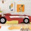 Twin Size Race Car-Shaped Platform Bed With Wheels - Red - Image 14