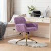 Office Chair, Artificial Rabbit Hair Home Office Chair With Golden Metal Base, Adjustable Desk Chair Swivel Office Chair, Vanity Chair - Violet - Image 16