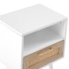 15.75" Rattan End Table With Drawer And Solid Wood Legs, Modern Nightstand, Side Table For Living Room, Bedroom - White - Image 15