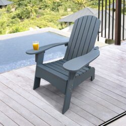 Outdoor Or Indoor Wood Adirondack Chair With An Hole To Hold Umbrella, On The Arm - Gray