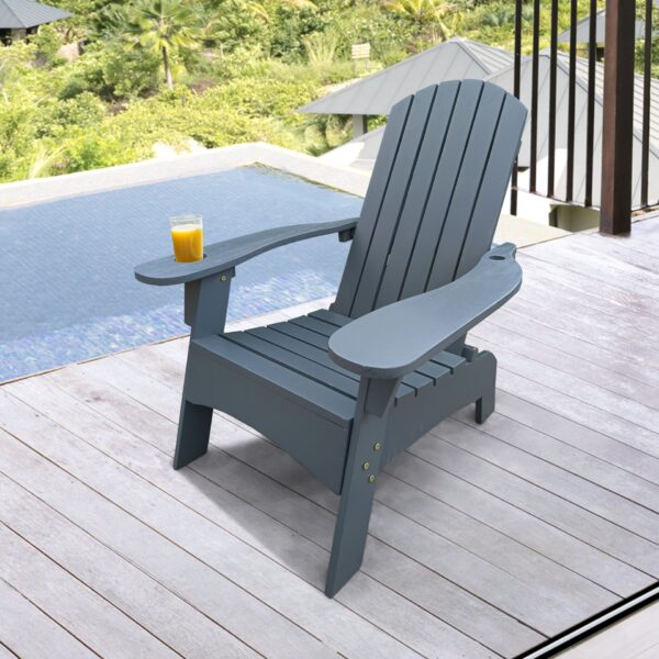 Outdoor Or Indoor Wood Adirondack Chair With An Hole To Hold Umbrella, On The Arm - Gray