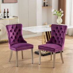 Nikki - Modern, High-End Tufted Solid Wood Contemporary Velvet Upholstered Dining Chair With Chrome Stainless Steel Plating Legs, Nailhead Trim (Set of 2) - Purple / Chrome