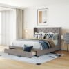 Queen Size Storage Upholstered Platform Bed With Wingback Headboard And A Big Drawer - Gray - Image 10