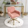 Office Chair, Artificial Rabbit Hair Home Office Chair With Golden Metal Base, Adjustable Desk Chair Swivel Office Chair, Vanity Chair - Pink - Image 14
