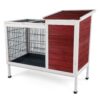 Two Tier Wooden Indoor / Outdoor Rabbit Cage For Small Animals With Runway And Leak-Proof Plastic Tray - Red - Image 2