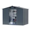 Outdoor Storage Shed, 8' x 6' Galvanized Steel Garden Shed With 4 Vents & Double Sliding Door, Utility Tool Shed Storage House For Backyard, Patio, Lawn - Dark Gray - Image 4