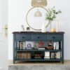 Retro Design Console Table With Two Open Shelves, Pine Frame And Legs For Living Room - Navy - Image 3