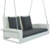 2 Person Wicker Hanging Porch Swing With Chains, Cushion, Pillow, Rattan Swing Bench For Garden, Backyard - White / Gray - Image 13