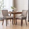 Ultra Side Dining Chair, Thickened Fabric Chairs With Neutrally Toned Solid Wood Legs, Bronze Nail Head, (Set of 2) - Beige / Patterned - Image 15