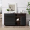 Contemporary Detailed Door Sideboard With Open Storage - Dark Espresso / Solid Black - Image 5