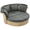 Outdoor Patio Daybed Wicker Rattan Double Daybed Round Sofa Furniture Set With Retractable Canopy, 4 Pillows For Lawn Garden Backyard Porch Pool - Gray - Image 22