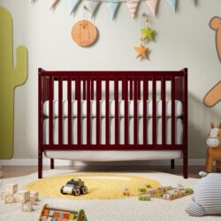 Crib 5 In 1 Convertible, Converts From Baby Crib To Toddler Bed, Fits Standard Full Size Crib Mattress - Cherry