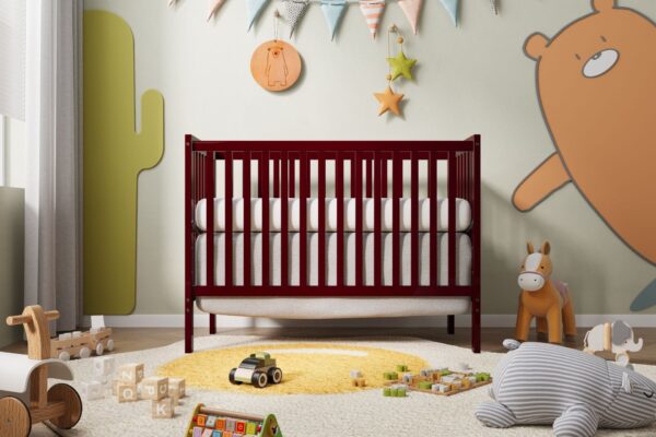 Crib 5 In 1 Convertible, Converts From Baby Crib To Toddler Bed, Fits Standard Full Size Crib Mattress - Cherry