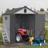 Modern Resin Plastic Storage Shed 6X8Ft For Backyard Garden Tool Storage - Black / Gray - Image 3