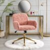 Office Chair, Artificial Rabbit Hair Home Office Chair With Golden Metal Base, Adjustable Desk Chair Swivel Office Chair, Vanity Chair - Pink - Image 16