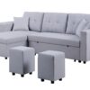 Dennis - Linen Fabric Reversible Sleeper Sectional With Storage Chaise And 2 Stools - Light Gray - Image 2