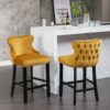 Contemporary Velvet Upholstered Wing-Back Barstools With Button Tufted Decoration And Wooden Legs, And Chrome Nailhead Trim, Leisure Style Bar Chairs, Bar Stools (Set of 4) - Gold - Image 14