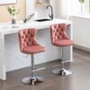 Swivel Velvet Barstools Adjusatble Seat Height From 25-33", Modern Upholstered Chrome Base Bar Stools With Backs Comfortable Tufted For Home Pub And Kitchen Island 1712Pk (Set of 2) - Pink - Image 15