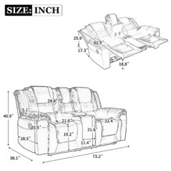 2 Seater Home Theater Recliner Manual Recliner Chair With A Storage Box And Two Cup Holders For Living Room - Black