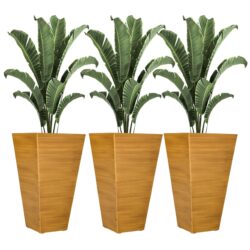 Outsunny - Outdoor Planters (Set of 3) Large Taper Planters With Drainage Holes And Plug, Faux Wood Plastic Flower Pots For Outdoor, Indoor, Garden, Patio - Tan