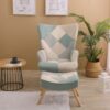 Accent Chair With Ottoman, Living Room Chair And Ottoman Set, Comfy Side Armchair For Bedroom, Creative Splicing Cloth Surface - Blue - Image 5