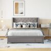 Queen Size Storage Upholstered Platform Bed With Wingback Headboard And A Big Drawer - Gray - Image 11