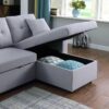 Dennis - Linen Fabric Reversible Sleeper Sectional With Storage Chaise And 2 Stools - Light Gray - Image 4