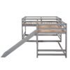 Full And Twin Size L-Shaped Bunk Bed With Slide And Short Ladder - Gray - Image 9