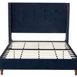 Peyton - Queen Bed Upholstered With High Headboard, Traditional Hand Buttoned Tufting - Blue