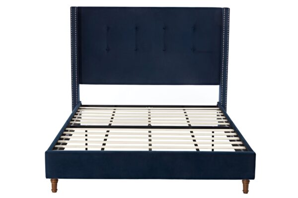 Peyton - Queen Bed Upholstered With High Headboard, Traditional Hand Buttoned Tufting - Blue