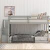Twin Over Twin Floor Bunk Bed, Ladder With Storage - Gray - Image 3