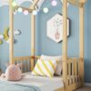 Twin House-Shaped Roof Headboard Floor Bed, (Without Slats) - Natural - Image 5