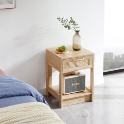 15.75" Rattan End Table With Drawer, Modern Nightstand, Side Table For Living Room, Bedroom - Natural