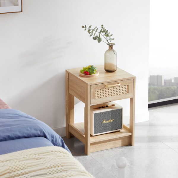15.75" Rattan End Table With Drawer, Modern Nightstand, Side Table For Living Room, Bedroom - Natural