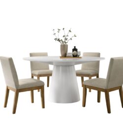 Jasper - 5 Piece Wide Contemporary Round Dining Table Set With Chairs - White