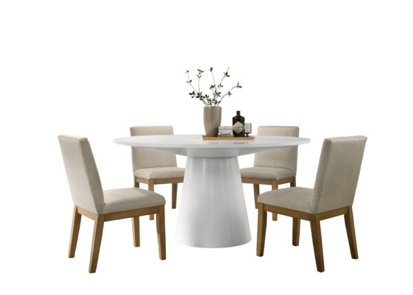 Jasper - 5 Piece Wide Contemporary Round Dining Table Set With Chairs - White