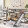 Full And Twin Size L-Shaped Bunk Bed With Slide And Short Ladder - Gray - Image 4