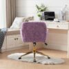 Office Chair, Artificial Rabbit Hair Home Office Chair With Golden Metal Base, Adjustable Desk Chair Swivel Office Chair, Vanity Chair - Violet - Image 19