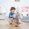 Qaba - Baby Rocking Horse Elephant Rocking Chair Toddler Rocker Toy With Sound Wooden Base Seat Safety Belt For 1.5-3 Year Old - Gray - Image 11