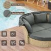 Outdoor Patio Daybed Wicker Rattan Double Daybed Round Sofa Furniture Set With Retractable Canopy, 4 Pillows For Lawn Garden Backyard Porch Pool - Gray - Image 5